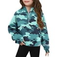 thumbnail image 1 of dazeni Quarter Zip Pullover Tops for Girls Fashion Camo Half Zipper Sweatshirts with Pocket & Thumb Holes Fall Casual Long Sleeve Sweatshirt Mint Green Size 9 Years, 1 of 5