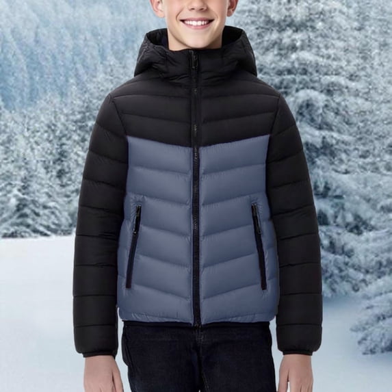 dazeni Quilted Down Coat for Boys Full Zip up Puffer Jacket with Hood Puffy Thick Hooded Zipper Pockets Jackets Winter Warm Outwear for Cold Weather