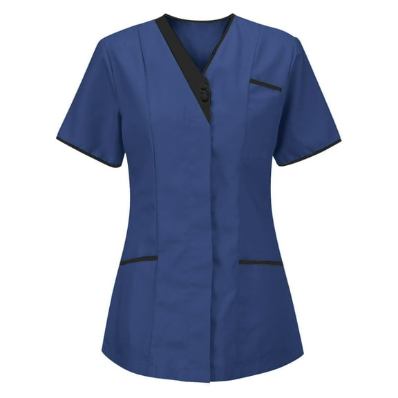dazeni Scrub Tops for Women Patchwork Henley Neck Medical Scrub with Pockets Stretch Nurse Uniform Wrinkle-Free 2025 S-3XL
