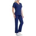 thumbnail image 1 of dazeni Scrubs for Women 4 Way Stretchy Short Sleeve Scrubs Sets V Neck Tops and Straight Leg Pants with Pockets Side Split Scrubs for Nurses & Doctors Navy XL, 1 of 4