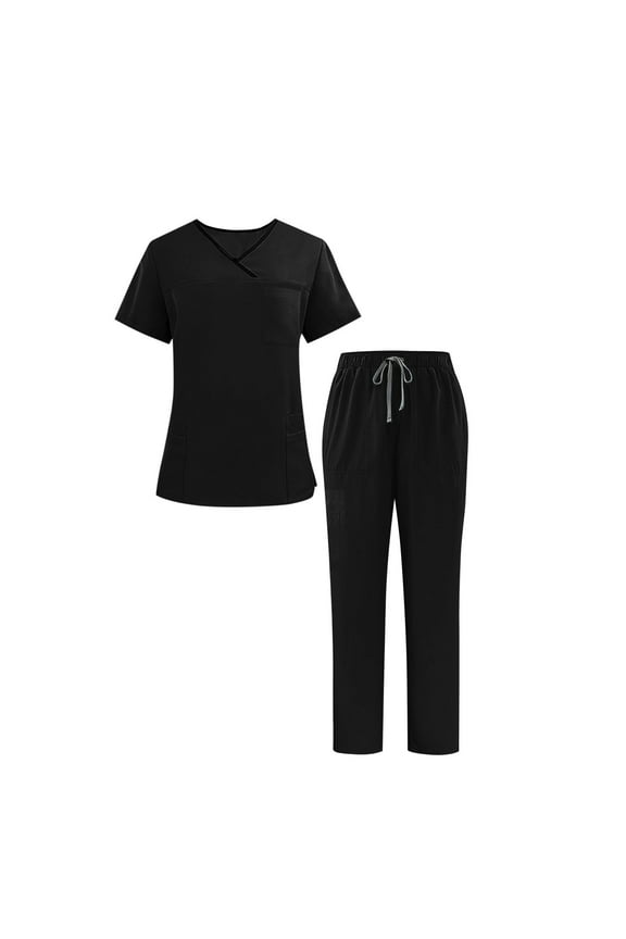 Scrubs for Women Set V-Neck Multi Pocket Top & Drawstring Scrub Pants Medical Uniforms Unisex Scrub Sets XS-2XL