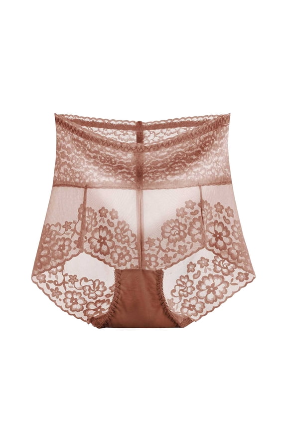 Seamless High Waisted Thong Panty with Lace Jacquard for Women Tummy Control Underwear See Through Panties L-2XL