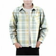 thumbnail image 1 of dazeni Teen Boys Long Sleeve Plaid Shirt Lightweight Fall Button Up Shirts with Chest Pocket Casual Lapel Twill Classic Fit Dress Shirts Gray, 1 of 3