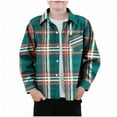 thumbnail image 1 of dazeni Teen Boys Long Sleeve Plaid Shirt Lightweight Fall Button Up Shirts with Chest Pocket Casual Lapel Twill Classic Fit Dress Shirts Green, 1 of 3
