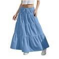 thumbnail image 1 of dazeni Teen Girls Casual Maxi Skirt Vintage Elastic High Waist Tiered Hem Long Swing Skirts Solid Boho Ankle Length Drawstring Skirts Fashion Beach Vacation Clothes 4-14T, 1 of 9