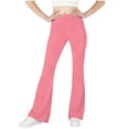 thumbnail image 1 of dazeni Teen Girls High Waist Flare Leggings Soft 4 Way Stretchy Yoga Pants with Pockets Tummy Control Dance Bell Bottoms Leggings Pink 6-7 Years, 1 of 8