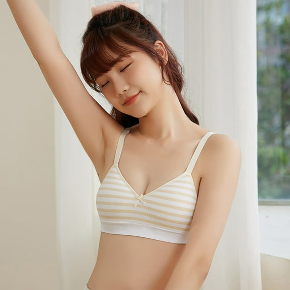 dazeni Teen Girls Striped Sports Bras Lightly Training Bra Comfortable First Bras Breathable Seamless Underwear 14-18 Years