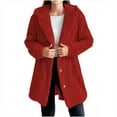 thumbnail image 1 of dazeni Teen Girls Winter Coat Cozy Fuzzy Fleece Button Down Cardigan Jackets with Hood Solid Casual Plush Mid Length Hoodies Outwear Red 14 Years, 1 of 5