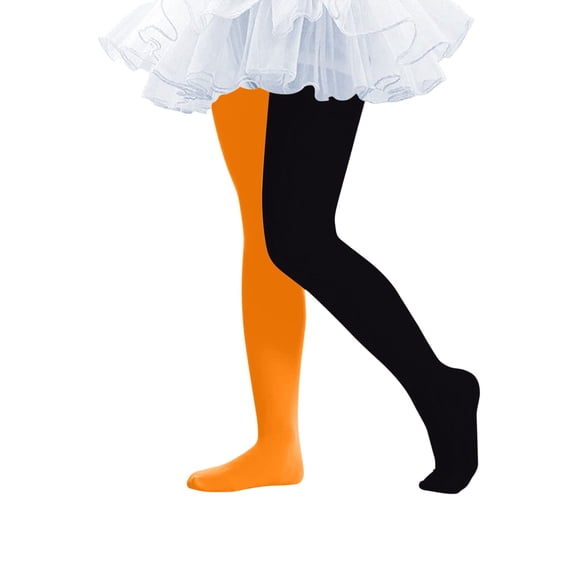 dazeni Tights for Girls Color Block Ballet Leggings Ultra-Soft Footed Dance Stockings School Uniform Tight Carnival Outfits for Play Clothes Orange 2-8 Years