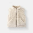 thumbnail image 1 of dazeni Toddler Baby Boy Girl Fleece Vest Lightweight Cute Fuzzy Sh𝐞rpa Sleeveless Waistcoat Solid Color Winter Warm Plush Zip up Jacket Vest with Pockets White 100, 1 of 8