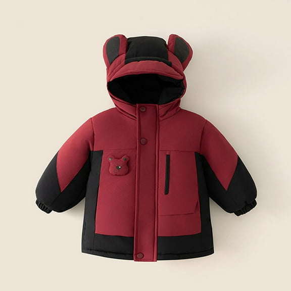 dazeni Toddler Boys Puffer Jackets Hiking Waterproof Windbreaker Cute Full Zip Padded Coat with Hood Warm Winter Color Block Snow Outwear 4-5Years