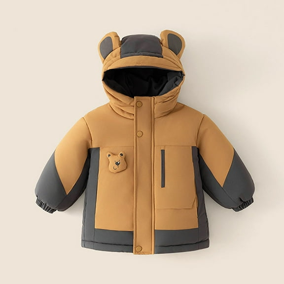 dazeni Toddler Boys Puffer Jackets Hiking Waterproof Windbreaker Cute Full Zip Padded Coat with Hood Warm Winter Color Block Snow Outwear 9-10Years