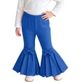 thumbnail image 1 of dazeni Toddler Girls Bell Bottom Pants 0-7 Years Cute Bow Ruffle Flare Pants High Waisted Bootcut Trousers Stretchy Dance Pants Blue 3 Years, 1 of 9