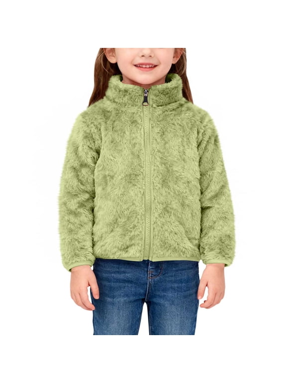 Toddler Girls Fleece Jacket 0-10 T Soft Sherpa Plush Zip Up Winter Warm Coat Soft Turtleneck Casual Long Sleeve Outwear Daily Wear Green 2 Years