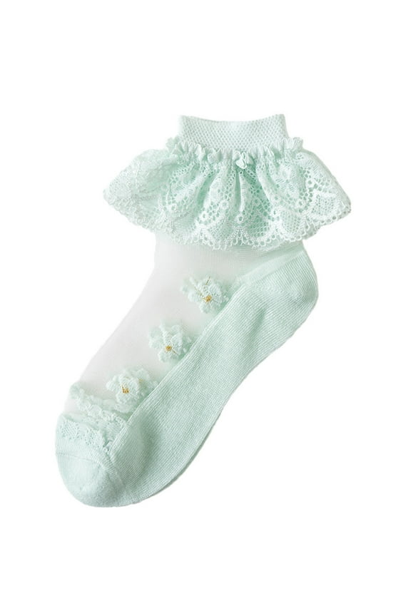 Toddler Girls Ruffle Double Layer Fairy Socks Princess Socks for Mary Shoes Cute Breathable Cotton Socks with Lace Trim 1-13 Years Green 10 Years