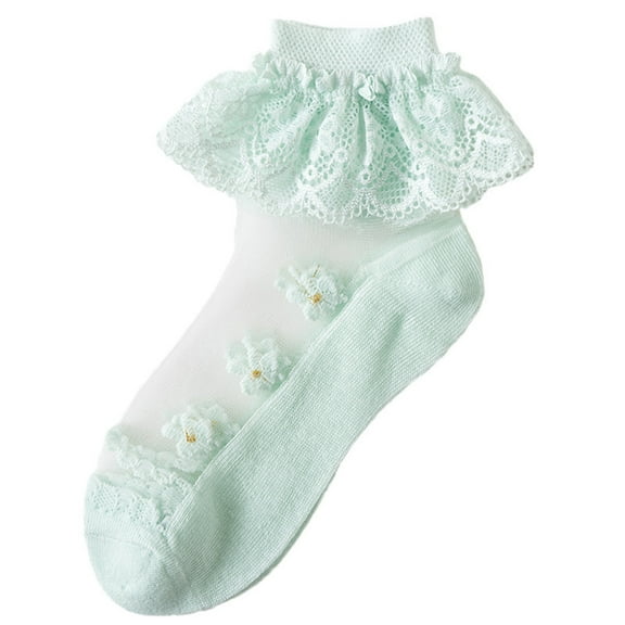 dazeni Toddler Girls Ruffle Double Layer Fairy Socks Princess Socks for Mary Shoes Cute Breathable Cotton Socks with Lace Trim 1-13 Years Green 7 Years