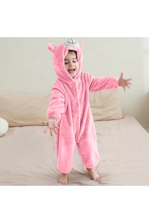 Toddler Kids Halloween Romper Dress up Flannel Snowsuit Soft Plush Fleece Cute Cartoon Tiger Onesie Hooded Pajamas for Boys Girls Christmas Gifts Pink 70