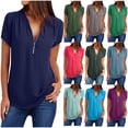thumbnail image 1 of dazeni Tops for Womens Short Sleeve T Shirts Eleganh Chiffon Half Zip Shirts for Work Business Solid Loose Flowy Hem Tee Regular and Plus Size Light Blue X-Large, 1 of 6