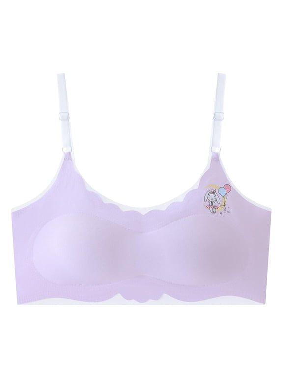 Training Bras for Girls Comfortable Cute Print Everday Bras Ruffle Padded Brassiere Wireless Bra with Adjustable Straps for Teen Girls