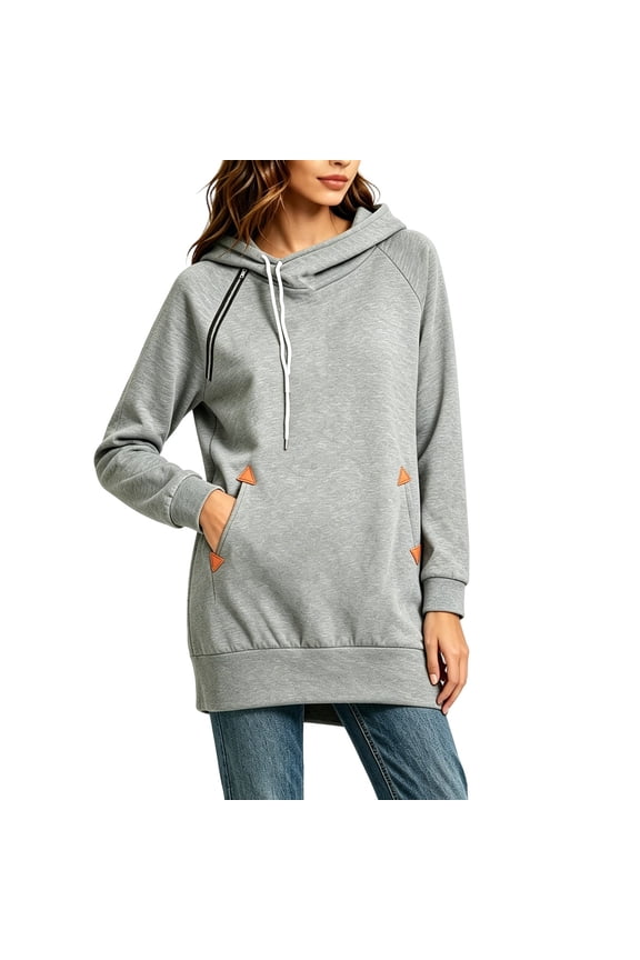 Tunic Hoodies for Women Y2k Hoodie Side Drawstring Hooded Sweatshirts Fashion Long Sleeve Mide Length Pullover with Pocket
