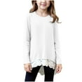 thumbnail image 1 of dazeni Tween Girls Tunic Tops Trendy Lace Trim Hem Flowy Casual Dressy Tops Long Sleeve Crewneck Shirts Y2k Clothes Fashion Fall Clothes, 1 of 7