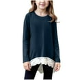 thumbnail image 1 of dazeni Tween Girls Tunic Tops Trendy Lace Trim Hem Flowy Casual Dressy Tops Long Sleeve Crewneck Shirts Y2k Clothes Fashion Fall Clothes, 1 of 7