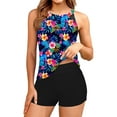 thumbnail image 1 of dazeni Two Piece Women's Tankini Swimsuits Floral Print Blouson Swim Tank Top with Shorts High Neck Modest Bathing Suits A Medium, 1 of 5
