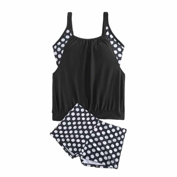 dazeni Two Piece Women's Tankini Swimsuits Sleeveless Blouson Swim Tank Top with Polk Dot Print Shorts Modest Bathing Suits Summer Vacation Outfits Black Medium