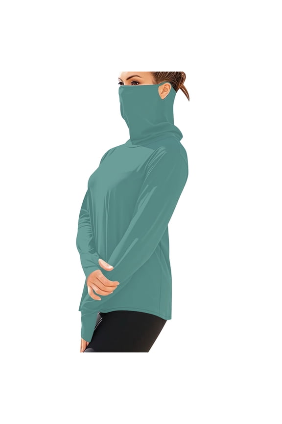 Unisex Long Sleeve Sun Shirts Women Men UPF 50+ Sun Protection Cowl Neck Blouse Lightweight Cooling Running Hiking Tops with Face Mask Regular and Plus Size
