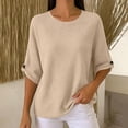 thumbnail image 1 of dazeni Waffle Knit Pullover for Women Half Sleeve Tops Solid Loose Fit Casual Crewneck Blouse Fall Blouse Khaki Large, 1 of 6
