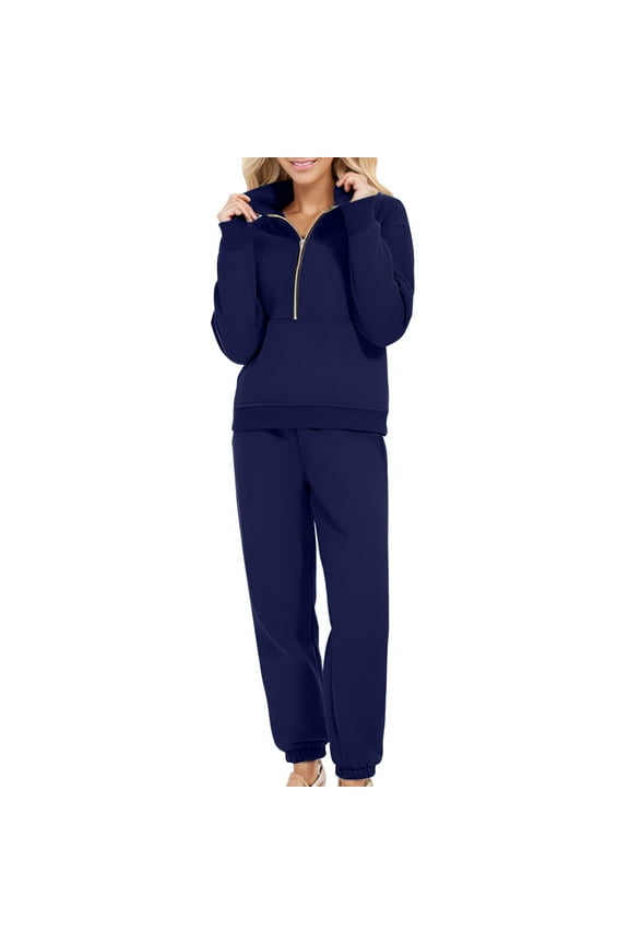 Women 2 Piece Plus Size Sweatsuits Long Sleeve Pullover Jogger Pants Fall Winter Casual Loose Lounge Sets Tracksuit Fleece Half Zipper Sweatsuit Sets