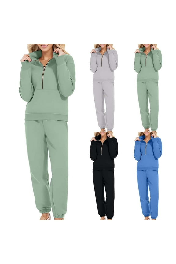 Women 2 Piece Plus Size Sweatsuits Long Sleeve Pullover Jogger Pants Fall Winter Casual Loose Lounge Sets Tracksuit Fleece Half Zipper Sweatsuit Sets