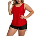 thumbnail image 1 of dazeni Women 3 Piece Tankini Swimsuit Sleeveless Tank Tops with Striped Sporty Bra and Drawstring Shorts Summer Athletic Swimwear Red L, 1 of 6