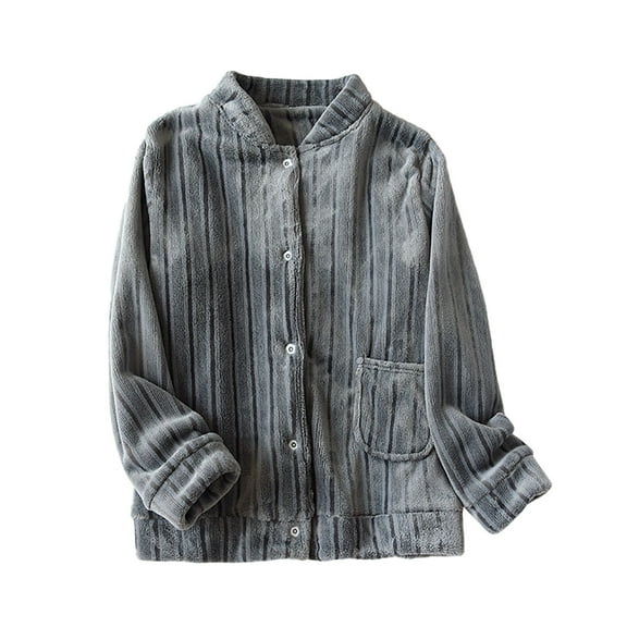 dazeni Women Plush Pajama Tops Solid Button Down Sleepwear Fuzzy Fleece Open Front Jacket Long Sleeve Soft Warm Winter Cradigan Coat with Pockets