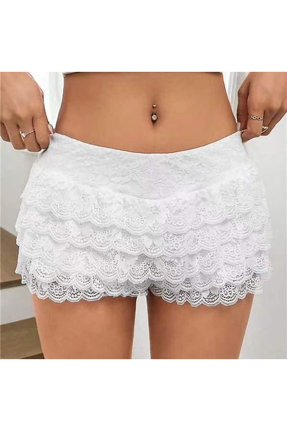 Women Ruffle Shorts Underwear Lace Layered Pajama Mini Shorts Pumpkin Mesh Micro Pants Boy Bottom Lounge Panties Cute Bottoms Y2K Pettipants Large