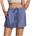 thumbnail image 1 of dazeni Women Striped Pajama Shorts Comfy Lounge Bottom with Pockets Stretch Satin Silk Sleepwear Drawstring Pj Bottoms Sleep Shorts, 1 of 4