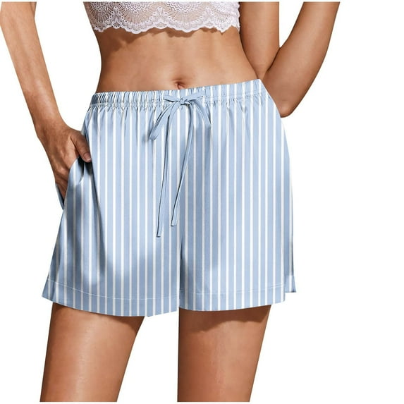 dazeni Women Striped Pajama Shorts Comfy Lounge Bottom with Pockets Stretch Satin Silk Sleepwear Drawstring Pj Bottoms Sleep Shorts