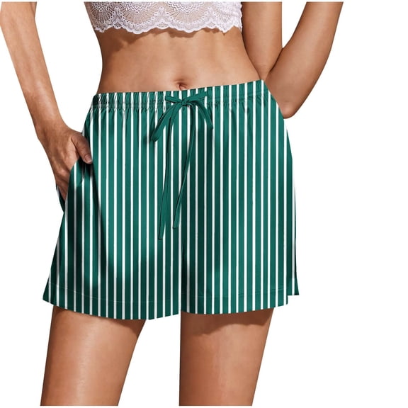 dazeni Women Striped Pajama Shorts Comfy Lounge Bottom with Pockets Stretch Satin Silk Sleepwear Drawstring Pj Bottoms Sleep Shorts