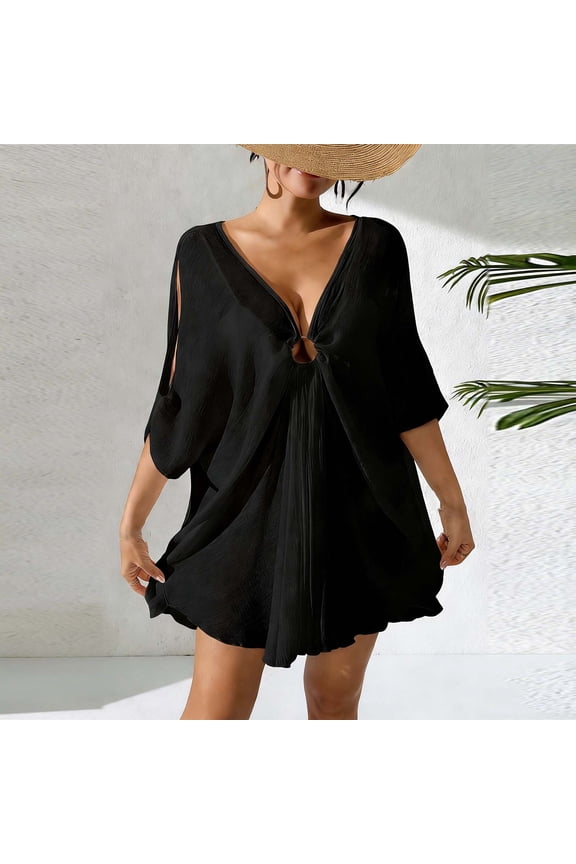 Women Swimsuit Cover Up Deep V Neck Bathing Suit Keyhole Swimwear Bikini Coverup Summer Beachwear