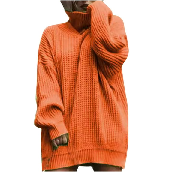 dazeni Women's 2024 Fall Turtleneck Sweaters Dress Long Sleeve Casual Knit Pullover Dresses Loose Oversized Solid Color Mini Dresses