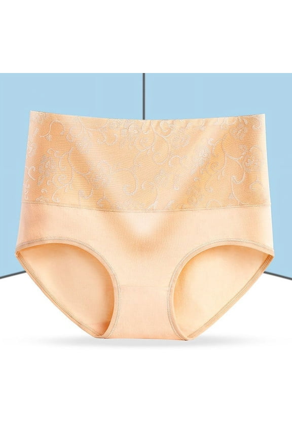 Women's 5 Pack High Waiste Underwear Fashionable Rose Jacquard Panties Briefs Lace Trim Tummy Control Cotton Briefs Ladies Full Coverage Panties 3X-Large