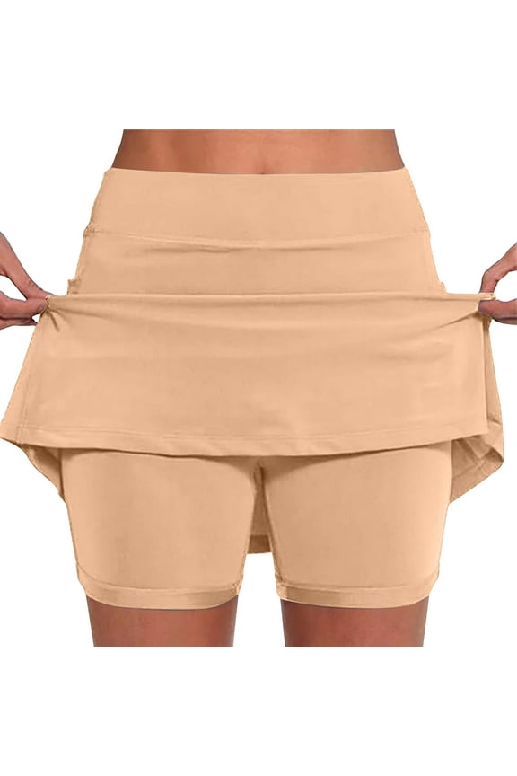 Women's Active Athletic Mini Skort Lightweight High Waisted Tennis Skirt Inner Shorts for Running Training Sports Golf Khaki S