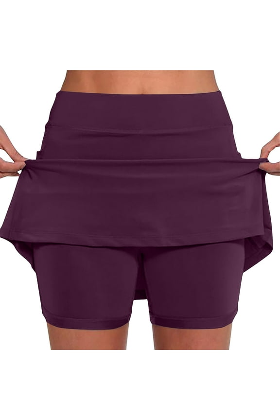 Women's Active Athletic Mini Skort Lightweight High Waisted Tennis Skirt Inner Shorts for Running Training Sports Golf Purple XL