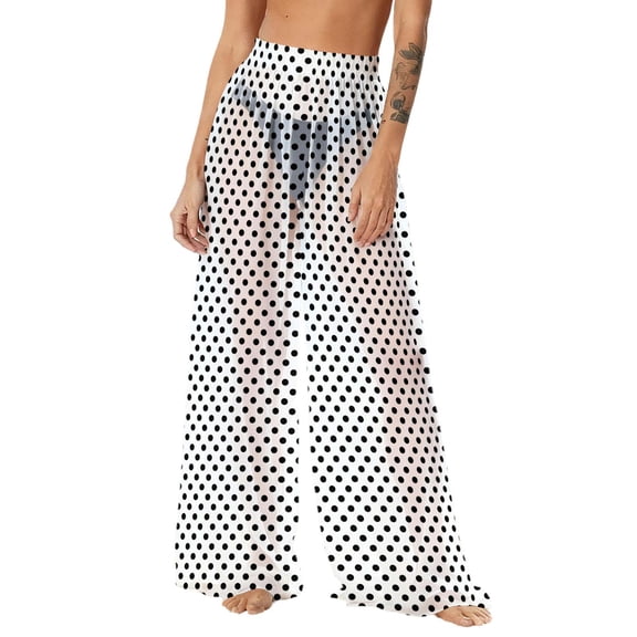 dazeni Women's Beach Cover Up Pants Sun Protection Wide Leg Loose Swim Bathing Suit Lightweight Coverups Palazzo Pants Summer Vaction Boho Clothes White Medium