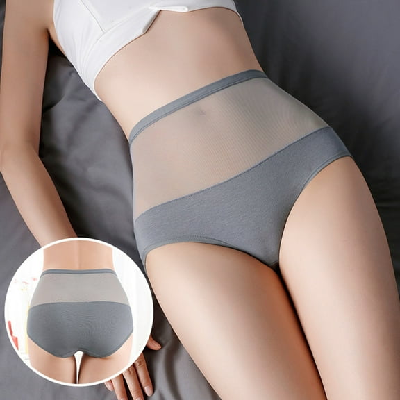 dazeni Women's Briefs Underwear Sheer Mesh Lace High Waisted Panty Seamless Soft Stretch Tummy Control Briefs Full Coverage Ladies Panties XX-Large