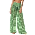 thumbnail image 1 of dazeni Women's Chiffon Summer Boho Sheer Mesh Coverup s Pants Lightweight See-Through Sun Protection Beach Pants HIgh Waisted Cover Pants Wide Leg Bohemian Style Printed Pants Green X-Large, 1 of 7