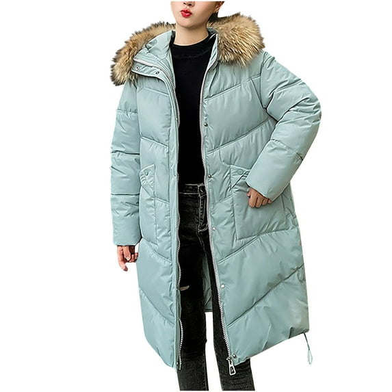 dazeni Women's Down Coats Quilted Padded Snow Parka with Fuzzy Trim Hood Warm Fleece Knee Length Coats Jackets 2024 Winter Fashion Clothes