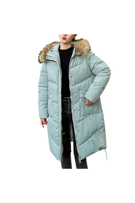 Women's Down Coats Quilted Padded Snow Parka with Fuzzy Trim Hood Warm Fleece Knee Length Coats Jackets 2024 Winter Fashion Clothes