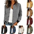 thumbnail image 1 of dazeni Women's Faux Suede Jacket Casual Bomber Jackets with Pockets Long Sleeve Zip Up Coat Fall Fashion Everyday Outerwear Black Large, 1 of 6