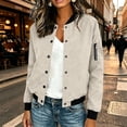 thumbnail image 1 of dazeni Women's Faux Suede Jacket Casual Bomber Jackets with Pockets Long Sleeve Zip Up Coat Fall Fashion Everyday Outerwear White Large, 1 of 6